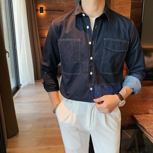 2021 White black Mens spring Casual pure cotton denim shirts/Mae slim fit fashion lapel cowboy shirts Leisure Tops S-3XL
