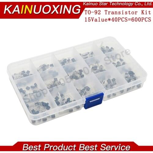 600pcs 15 Kinds Of Values Transistor TO-92 NPN PNP Kit Set 30-160V 50-1000mA NPN / PNP 2N2222 2N3904 2N3906 2N5401 S8550 S8050