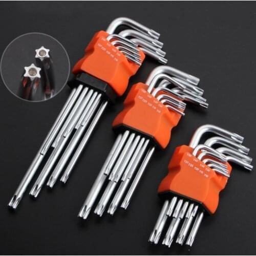 9Pcs Box End Wrench Tool Set Torx Key Bit Wrench L-Shape T10 T15 T20 T25 T27 T30 T40 T45 T50 CR-V inner hexagon screwdriver
