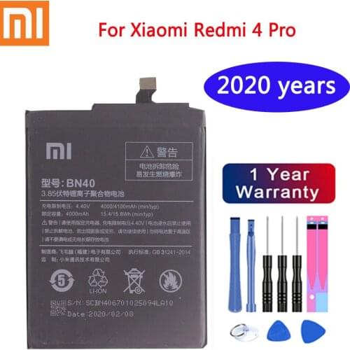 2020 years Xiaomi 100% Original Battery BN40 4100mAh for Xiaomi Redmi 4 Pro Prime 3G RAM 32G ROM Edition High Quality Battery