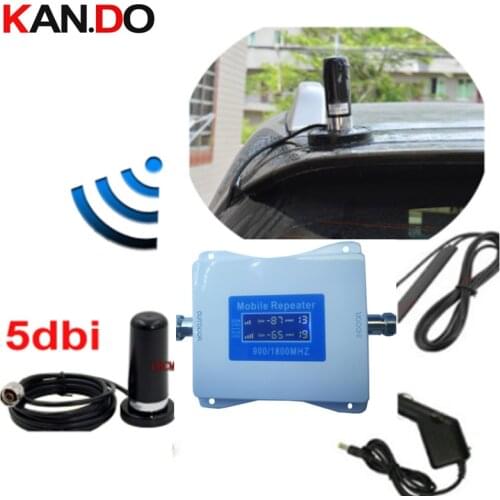 For car 2G+4G repeater with cable antenna 22 dbm 65dbi LCD display dual bands GSM 4g booster repeater DCS 900 1800mhz 4g booster