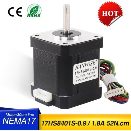 Free Shipping Stepper Motor 4-lead 48mm 78Oz-in Nema17 Stepper motor 42BYGH 1.8A 52N.CM 0.9 degree 17HS8401S-0.9 motor