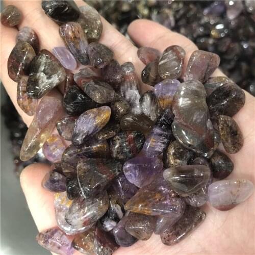 DHX SW Quality Cacoxenite Amethyst Cabochon Super 7 Crystal Sparkling Golden Quartz Crystal Purple Amethyst Loose Stone Cabochon