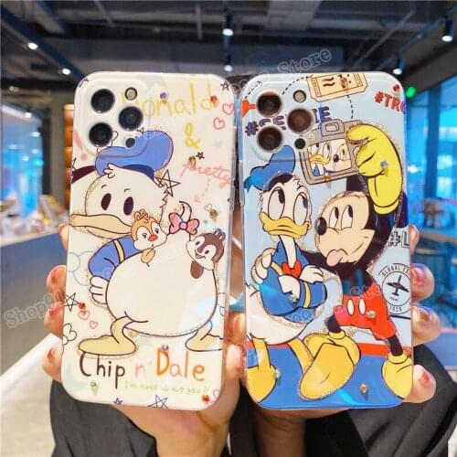 Disney Mickey Donald Duck Cartoon Blu-ray Mobile Phone Case for Apple 11 12 Pro Max Mobile Phone Protective Cover Soft Shell