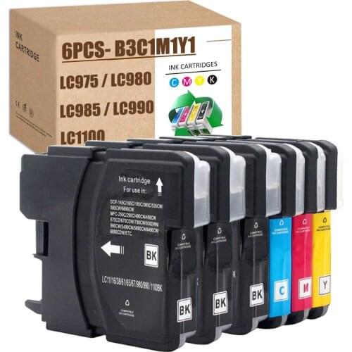 For Brother LC975 LC980 Cartridge LC1100 Cartridge MFC-290C MFC-295CN MFC-297C 6890CDW 990CW DCP-145C DCP-163C MFC-5890CN 795CW