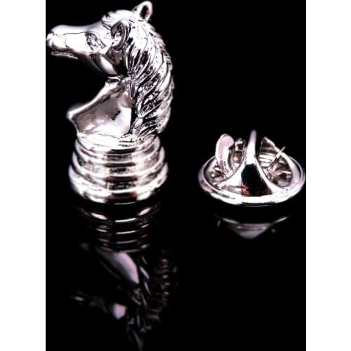 Classic style silvery horse head chess Brooch mens Lapel Pin clothing backpack badge jewelry retail wholesale