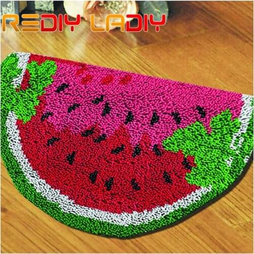 Latch Hook Rug Kits Crocheting Carpet Rug Watermelon Acrylic Yarn Printed Color Canvas Cushion Mat Crochet Tapestry Sofa Decor