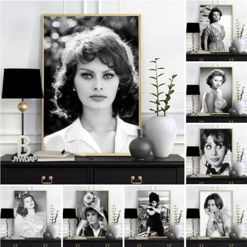 Hot SOPHIA LOREN Poster Black White Actress Movie Woman Girl Prints Oil Painting Canvas Wall Art Pictures Home Decor
