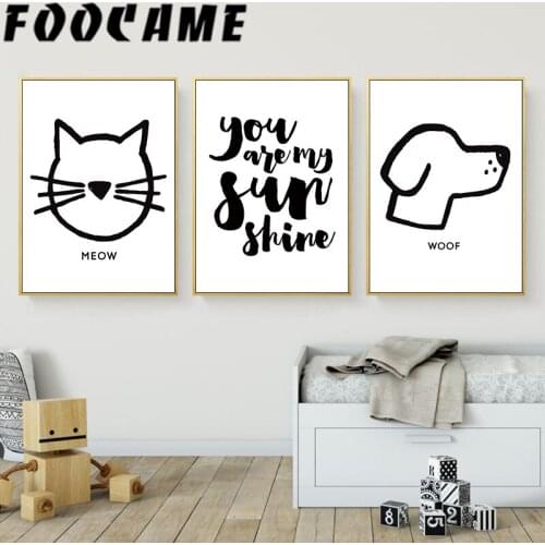 Minimalist Cat Dog Posters Art Print Nursery Canvas Painting Black and White Line Kids Room Wall Nordic Home Decoration Pictures