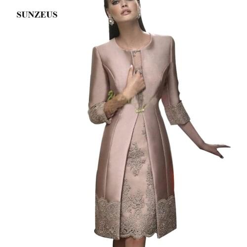 Fashion Mother Of The Bride Dresses Satin Long Coat Wedding Formal Gown/Outfits Half Sleeve Appliques Short Women Evening Suit