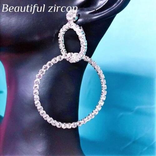 Fashion women simple design Round Earrings Bridal Wedding shining Rhinestone Crystal Jewelry Party Earrings gift accessories who