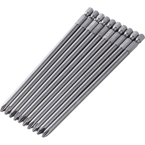 10PCS 1/4'' 150MM Length S2 Steel Magnetic Screwdriver Bits Cross Head PH2 Electric Screwdriver Bit Set