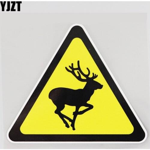 YJZT 12.8CM×11.3CM Warning Decal With Deers On Road PVC Car Sticker 12C-0784