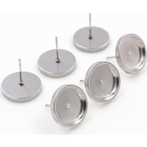 No Fade ) 12mm 10pcs/Lot Thicken Stainless Steel Earring Studs,Earrings Blank/Base,Fit 12mm Glass Cabochons-X5-32