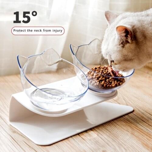 Non Slip Double Cat Bowl With Raised Stand Pet Food Cat Feeder Protect Cervical Vertebra Cat Food Bowl For Dogs Pet Products
