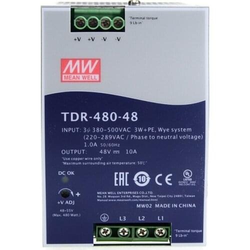 Original Mean Well TDR-480-48 meanwell DC 48V 10A 480W Three Phase Industrial DIN Rail with PFC Function Power Supply