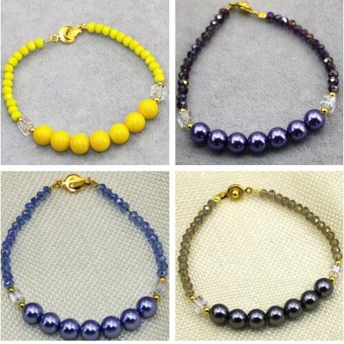 Original multicolor bracelet for women 8mm shell simulated-pearl round beads 3x4mm glass diy jewelry 7.5inch B2906