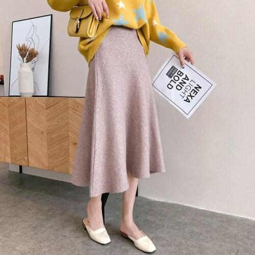 2020 Autumn New High Waist Knitting A-Line Black Long Stretch Vintage Women Winter Skirt Faldas Jupe Femme Saia