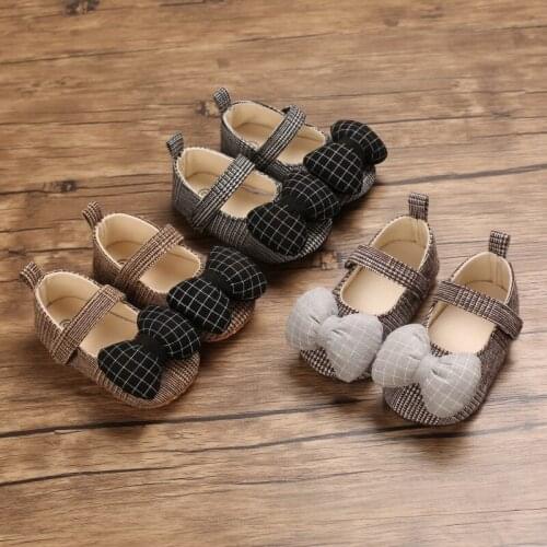 Newborn Baby Girls Casual Shoes Bowknot Soft Sole Gingham Striped Toddler Shoes Summer Autumn Non-slip Princess First Walkers