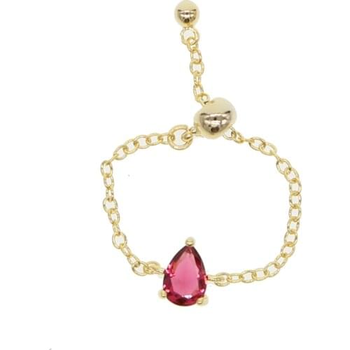 Gold silver color red black white tear drop cz single stone simple chain ring cheap
