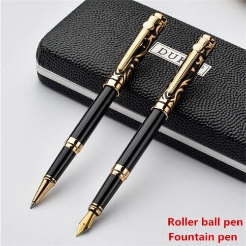 Luxury brand DUKE black metal Fountain Pen / Roller ball pen with Box lead office stationery classics calligraphy ink Pens gift