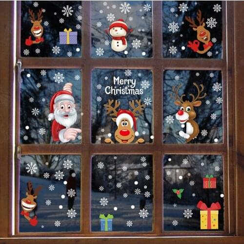 Removable Merry Christmas Wall Stickers Santa Claus Snowflake Shop Window Decals Christmas Decorations For Home New Year