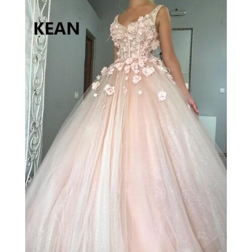 Sleeveless Flowers Wedding Dress V-neck Applique Illusion vestido De Noiva Dubai Arabic Wedding Gown Bride Dress Robe De Mariee