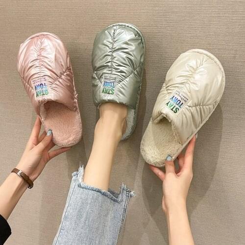 Mens Winter Slippers Fur Slippers Women Warm Fuzzy Plush Slippers Home Indoor Couple Slippers Female Casual Half Shoes for Men