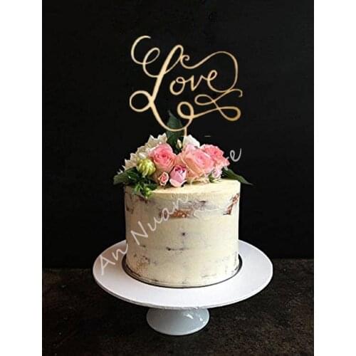 Love Cake Topper Love Sign Wood for Wedding Birthday Party Wooden Cake Topper Wedding Favors Cake Decoration Vintage