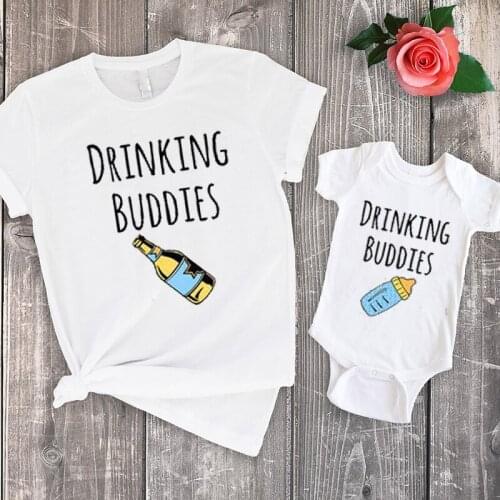 Daddy Baby Tops Matching Family Daughter Drinking Buddies Top Summer 2021 Tshirt Father Son Matching Clothes Tee Plus Size Tees