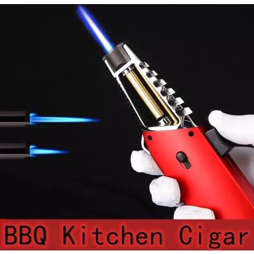 Mighty Tall Pen Ejector Butane Gas Lighter Kitchen Metal Flashlight Windproof Cigar Lighter Outdoor Barbecue Tool Good Expert