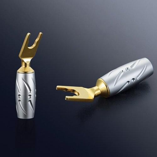 Viborg 4Pcs VS701G 99.998% Pure Red Copper Gold Plated Spade Fork Banana Plug Screw Locking Banana Connector