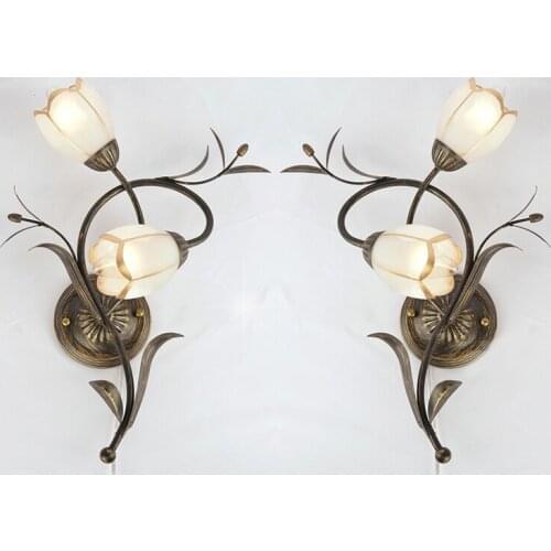 White Flowers Vintage Iron Wall lamps Living Room Decorative Wall Lamp Dining Room Wall Lights Bedroom Frosted Glass Wall Sconce