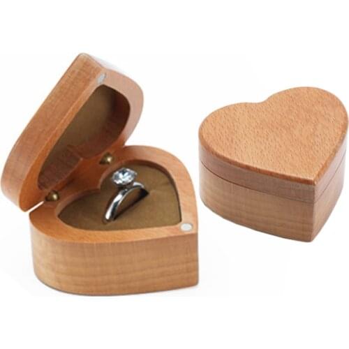 Wooden Heart Shaped Small Ring box Handmade Rustic Portable Wood jewelry Ring Gift Box for Proposal Engagement Wedding