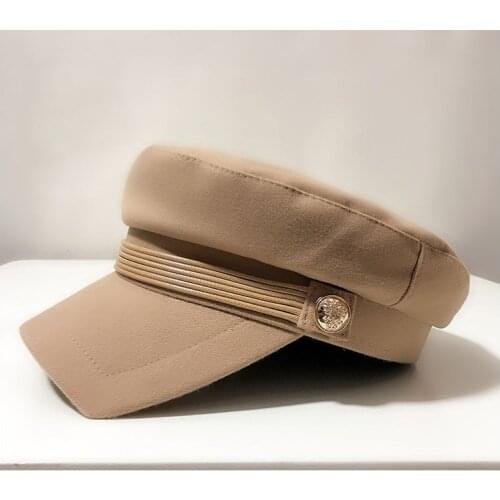 2020Military Hat Women Flat Top Cotton Painter Cap wool Hats For Women Spring Summer Hat With Silver Chain Korean Fashion Design