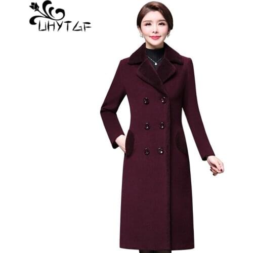 UHYTGF 5XL Plus size women Winter jacket Winter warm jacket women fashion luxury cashmere elegant jacket woolen women coat X718