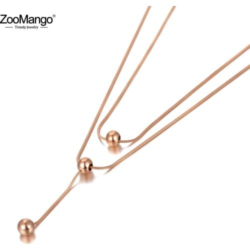 ZooMango Bohemia 316L Stainless Steel Double Layer Round Ball Choker Necklaces Jewelry Pendant Chain Necklace For Women ZN20074