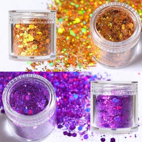 1 Box Mix Laser Hexagon Shape Holographic Chunky Glitter For Nails Art Decoration Sparkly Paillettes 3D Holo Sequins Accessories