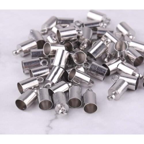 10pcs/lot 10*5mm silver color Cord End Caps metal stopper for rope necklace Leather decoration accessories