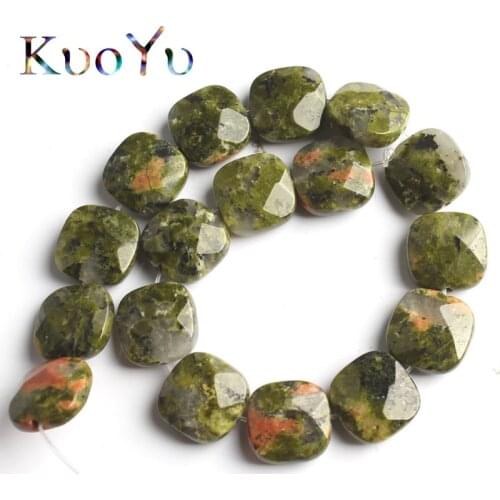 12*12mm Natural Stone Faceted Green Unakite Beads Square Spacer Loose Bead For Jewelry Making DIY Bracelet Necklace 7.5"Inches