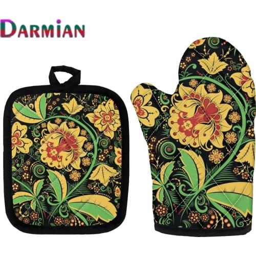 DARMIAN 2021 Fashion Kitchen Cooking Microwave Gloves Russian Style Baking Potholders Oven Mitts for Home Cooking BBQ Set Of 2