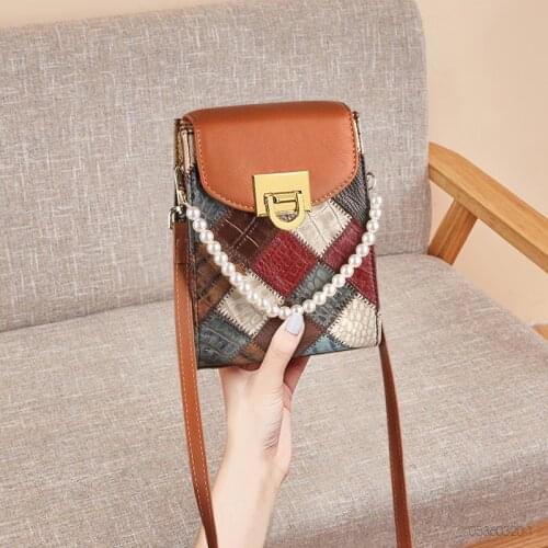 2021 Vintage Womens Messenger Crossbody Shoulder Bag Genuine Leather Tote Bags Fashion New Pearl Handbag Designer Phone Purse