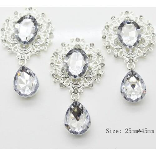 5pcs/lot 25mm x 45mm Silver Base Gorgeous Alloy Rhinestone Buttons for Metal Brooch Hair Bow DIY Craft Jewelry Accessories