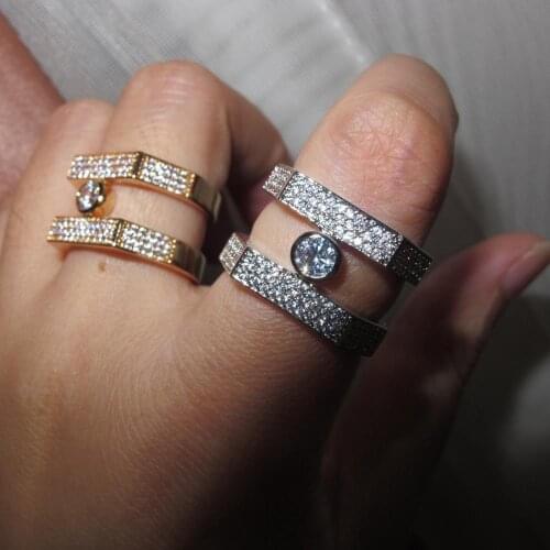 Promotion hot sale Dubai fashion Women classic fashion cubic zircon geometric ring designer copper party jewelry