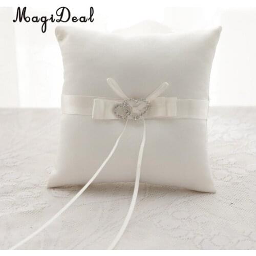Wedding Ceremony Party Accessories Double Hearts Ring Pillow Cushion Bearer Ring Holder White