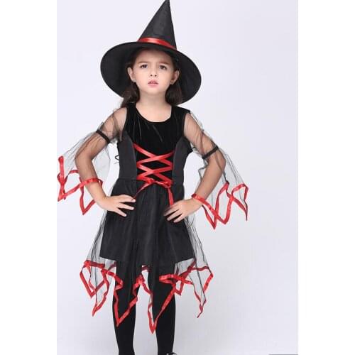 Free Shipping Children Girl Halloween Cosplay Costumes Witch Magician Clothing Kids Witch Cosplay Game Uniforms