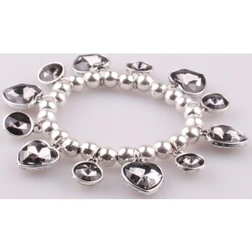 Free Shipping Fashion Shiny Smokey black ,white Crystal Heart And Round crystals Charm Alloy Vintage Bracelet