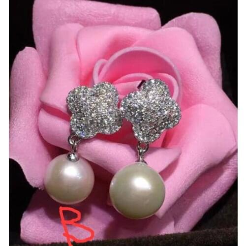 Free shipping luxury Noble jewelry style 10-11mm Natural Freshwater round Pearl Silver Hook Earring
