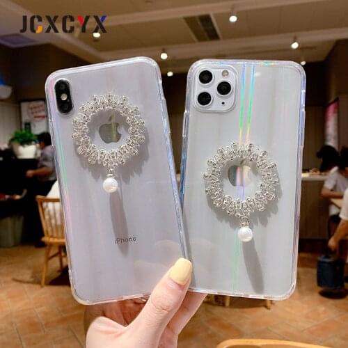 Bling Glitter Laser Jewelry pearl silvery Soft edge phone case for iphone X XR XS MAX 6 7 8 plus 11 Pro luxury back cover coque