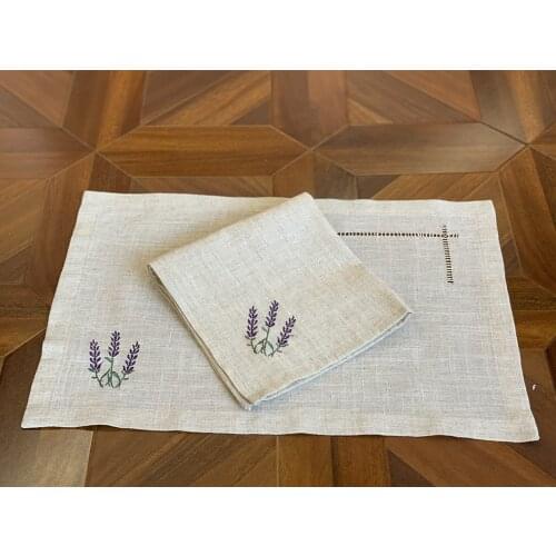 [Camellia Casa] Hemstitch Poly+Linen Napkin/Placemat Provence, France,Lavender Natural Color Banquet/Hotel/Airbnb/Restraunt